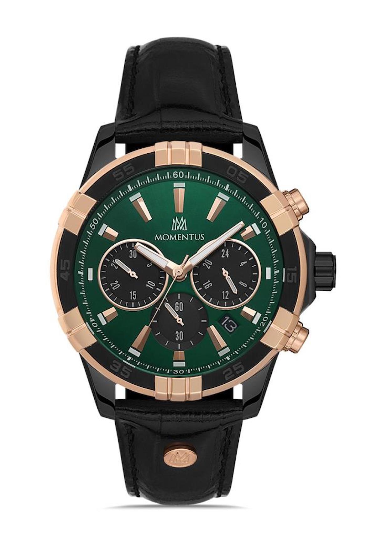 Momentus SM367T-15BR Takvimli 44 mm Siyah Deri Kordon Analog Erkek Kol Saati