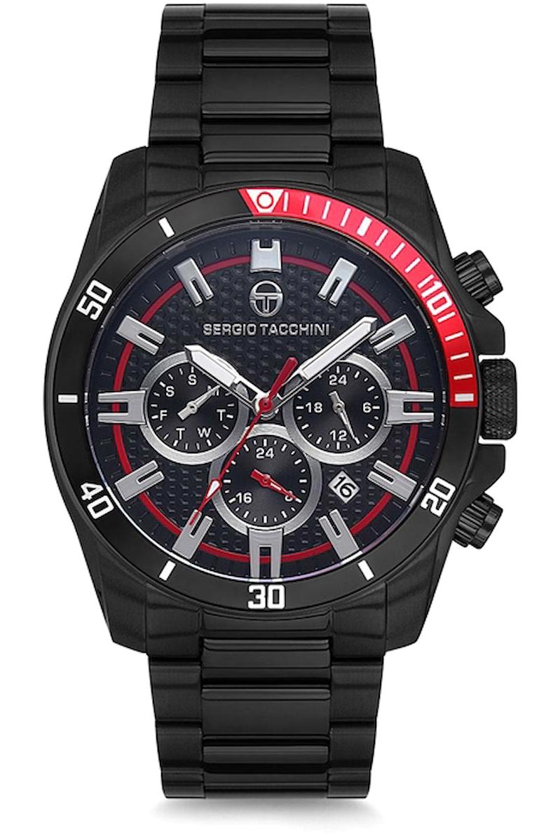 Sergio Tacchini ST.5.174.01 Takvimli 46 mm Siyah Çelik Kordon Analog Erkek Kol Saati