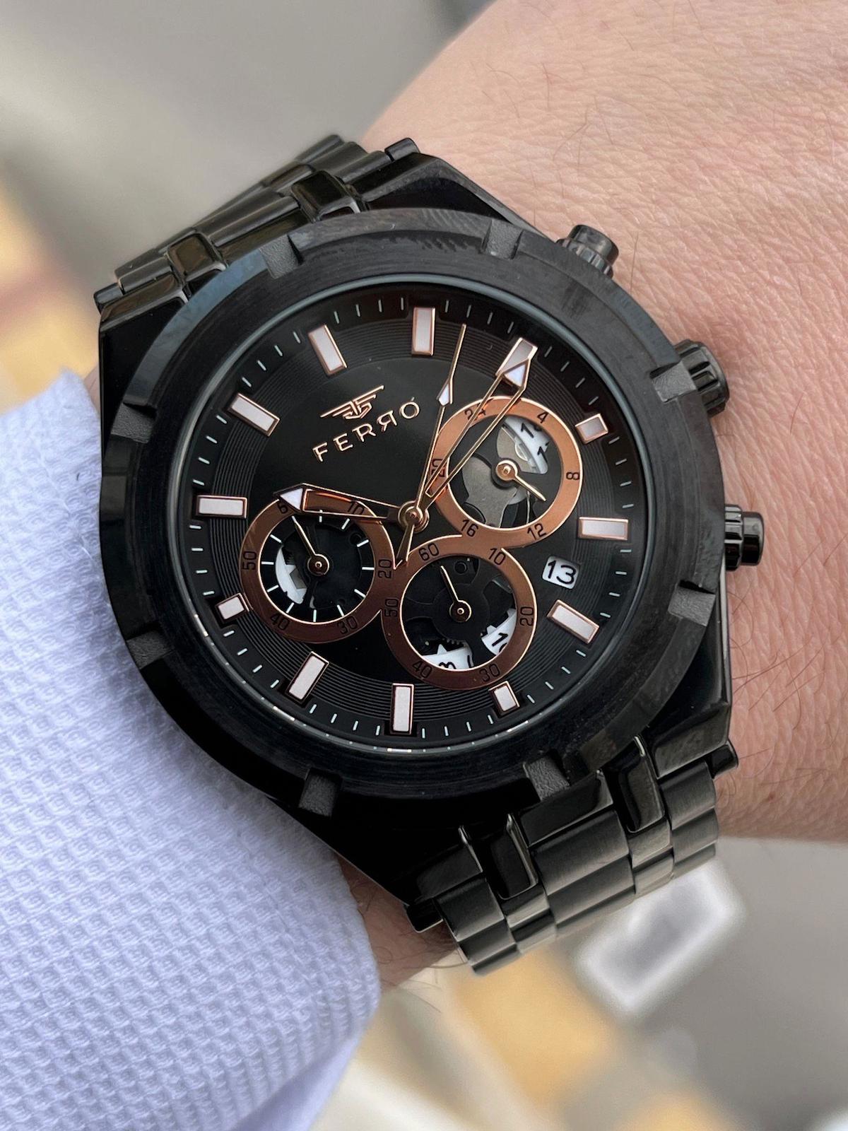 Ferro XF0031 Su Geçirmez Takvimli 44 mm Siyah Çelik Kordon Analog Erkek Kol Saati
