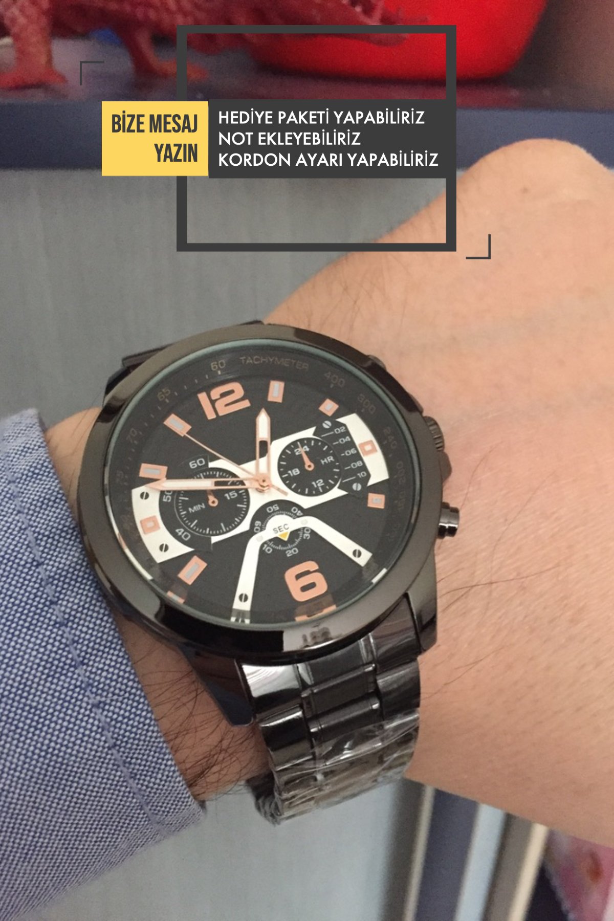 Korikom STC12000 Takvimli 45 mm Siyah Çelik Kordon Analog Erkek Kol Saati