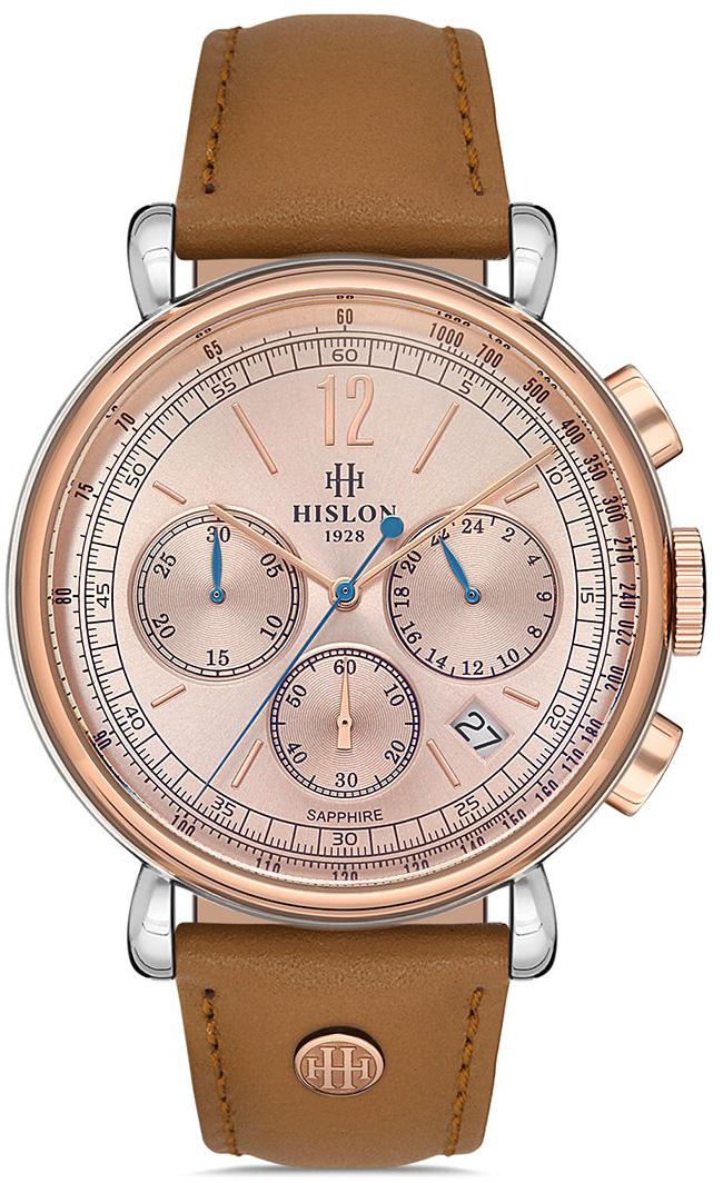 Hislon MS100T-08KR Pusulalı Takvimli 44 mm Kahverengi Deri Kordon Analog Kol Saati