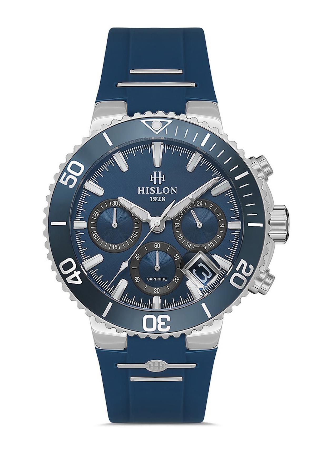 Hislon MS147T-11MS Pusulalı Takvimli 43 mm Lacivert Silikon Kordon Analog Erkek Kol Saati