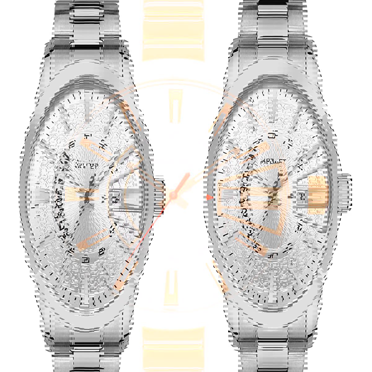 Northwest NW-2114-H Takvimli 45 mm Gri-Rose Gold Çelik Kordon Analog Kol Saati