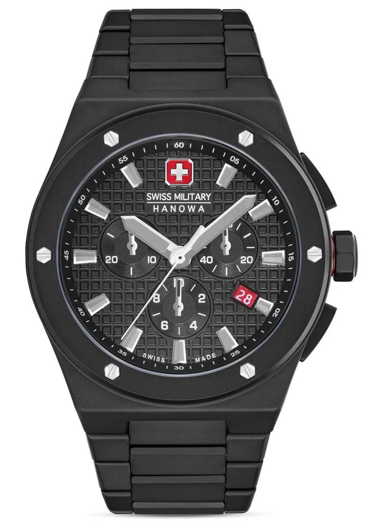 Swiss Military SMWGI0002280 Takvimli 44 mm Siyah Çelik Kordon Analog Erkek Kol Saati