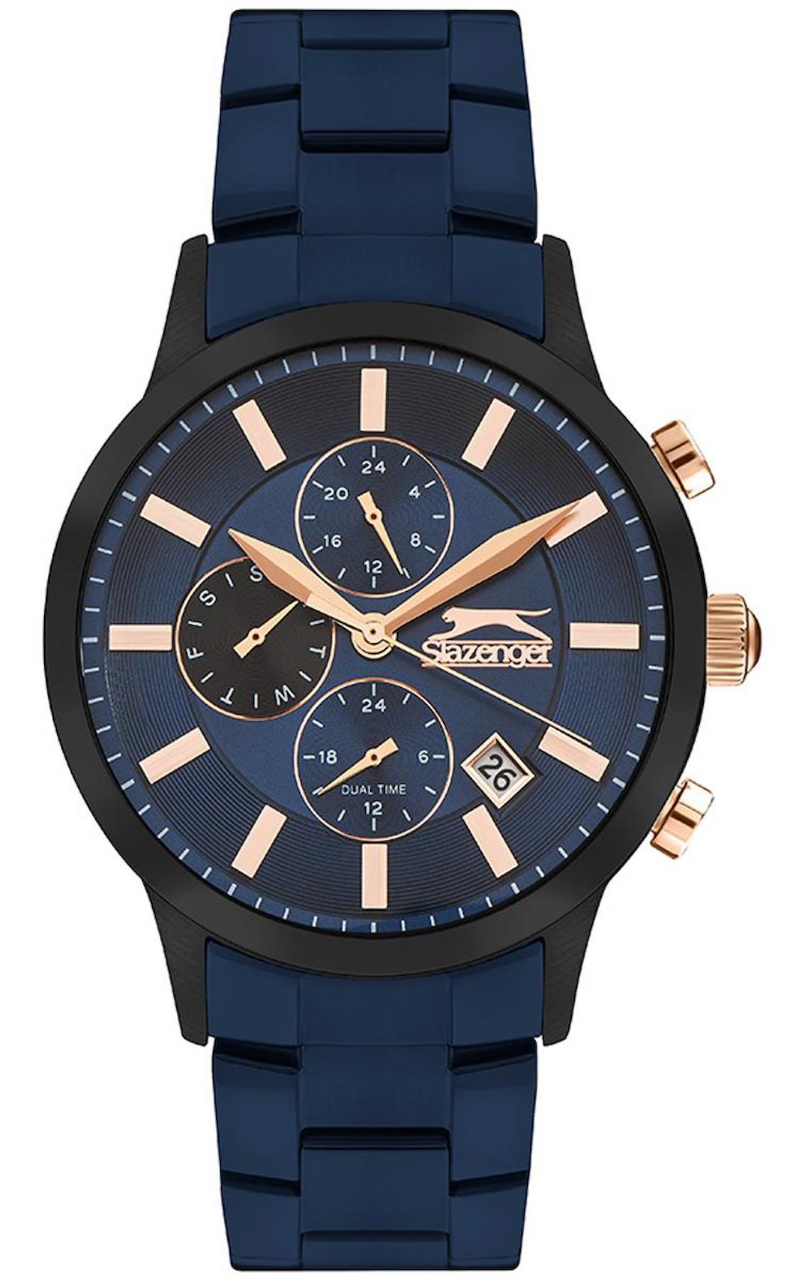 Slazenger SL.09.2264.2.04 Takvimli 43 mm Lacivert Çelik Kordon Analog Erkek Kol Saati