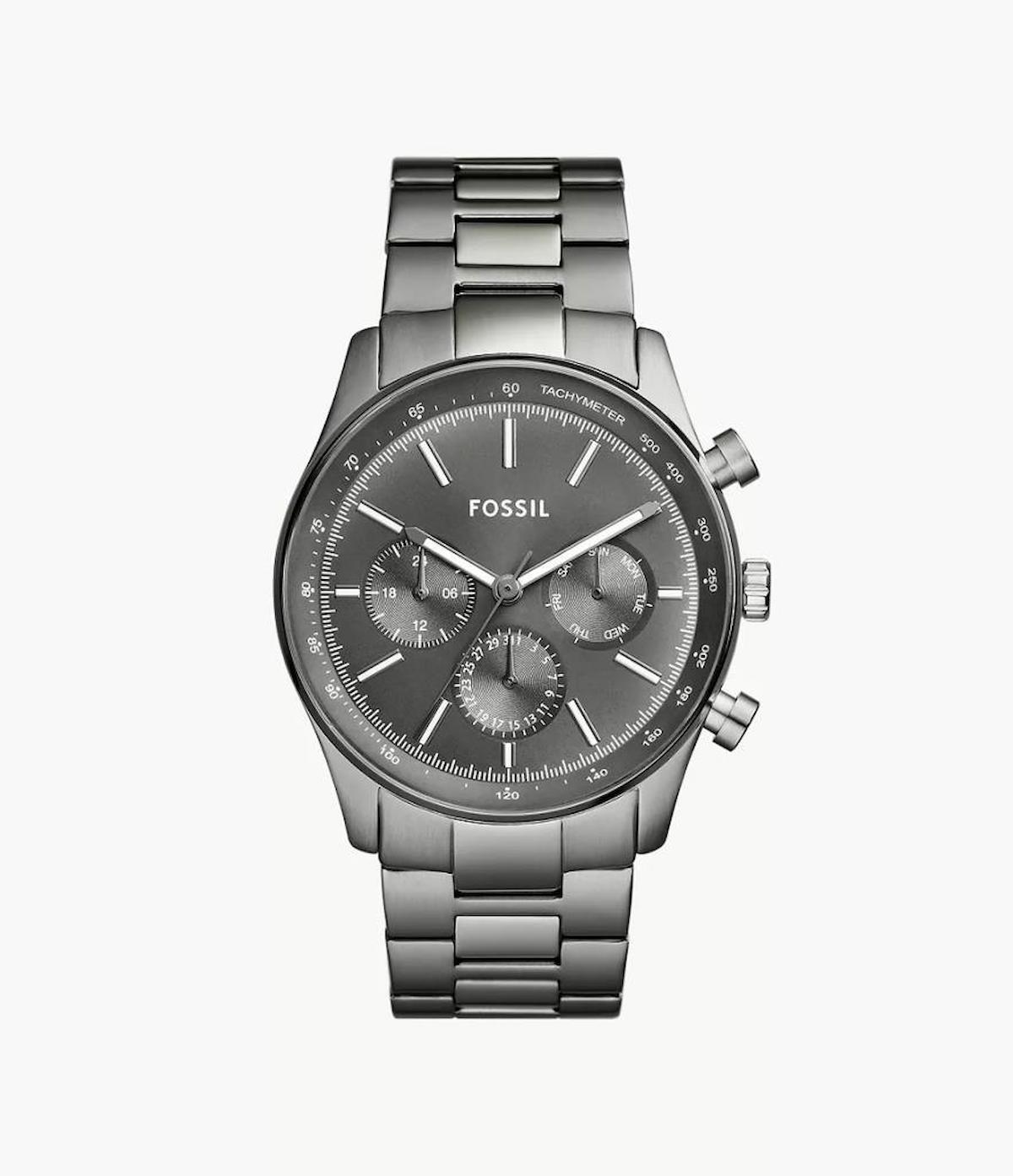 Fossil FBQ2854 Takvimli 43 mm Füme Çelik Kordon Analog Erkek Kol Saati