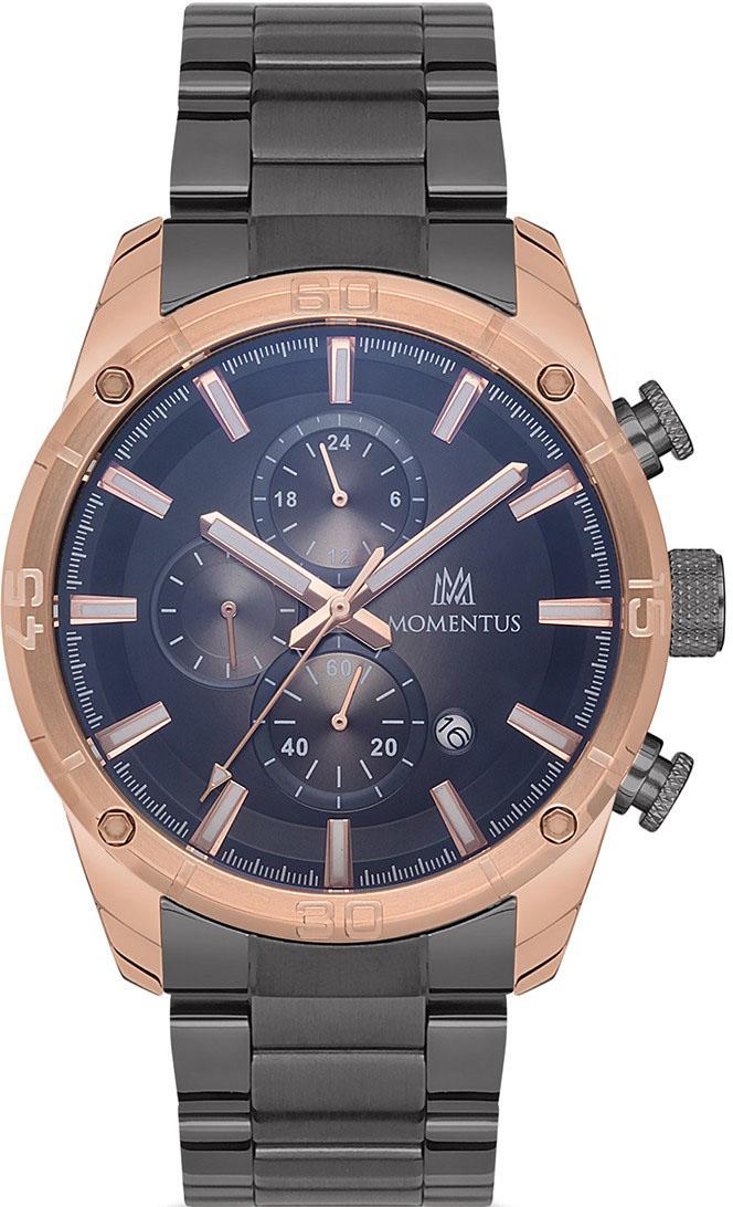 Momentus SC245R-04SR Takvimli 44 mm Füme Çelik Kordon Analog Kol Saati