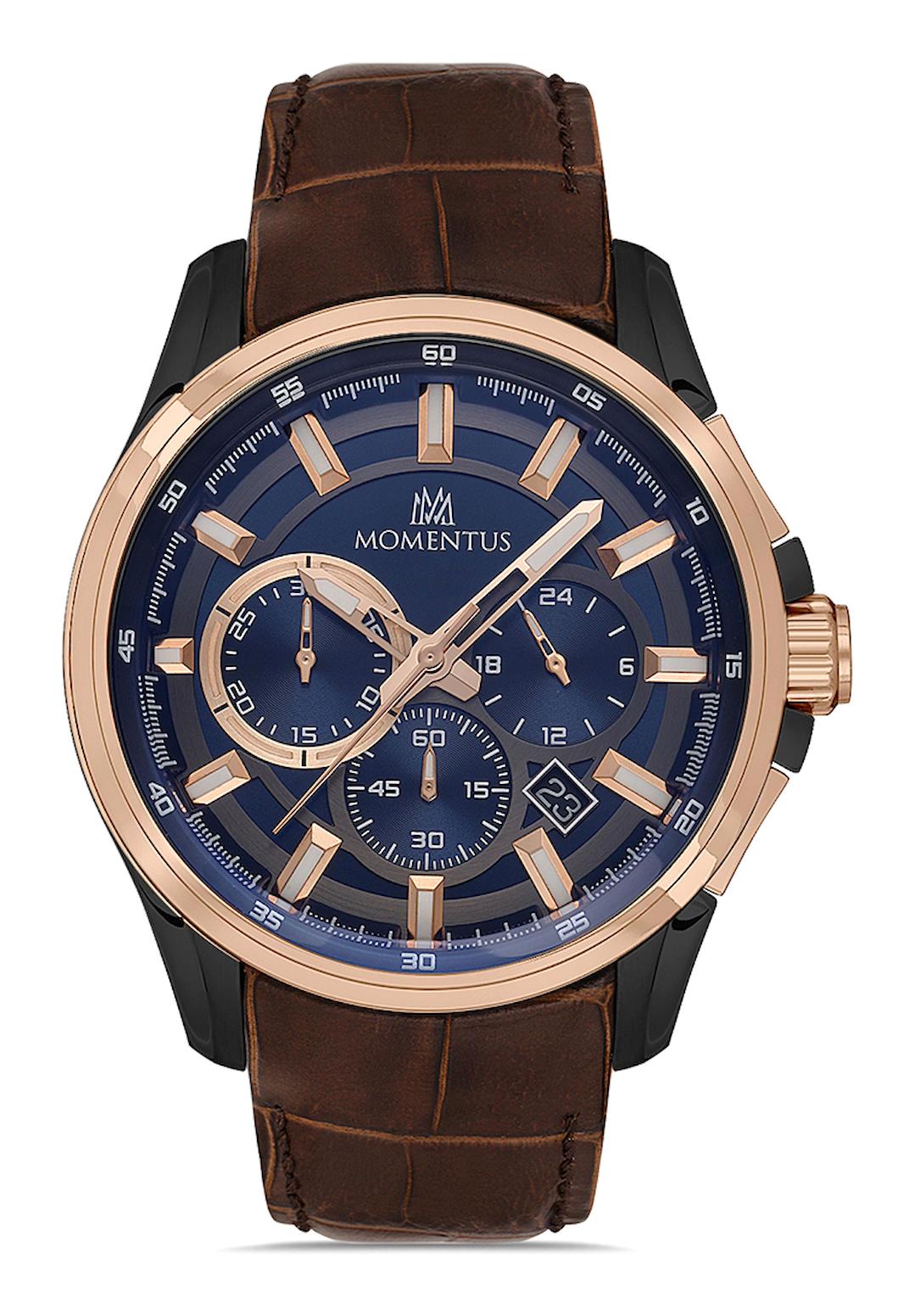 Momentus SM102T-11KR Takvimli 44 mm Kahverengi Çelik Kordon Analog Erkek Kol Saati