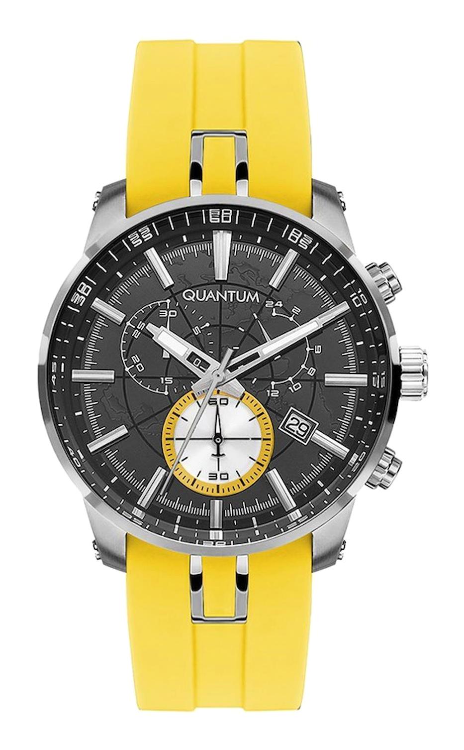 Quantum PWG560.651 Takvimli 44 mm Sarı Silikon Kordon Analog Kol Saati
