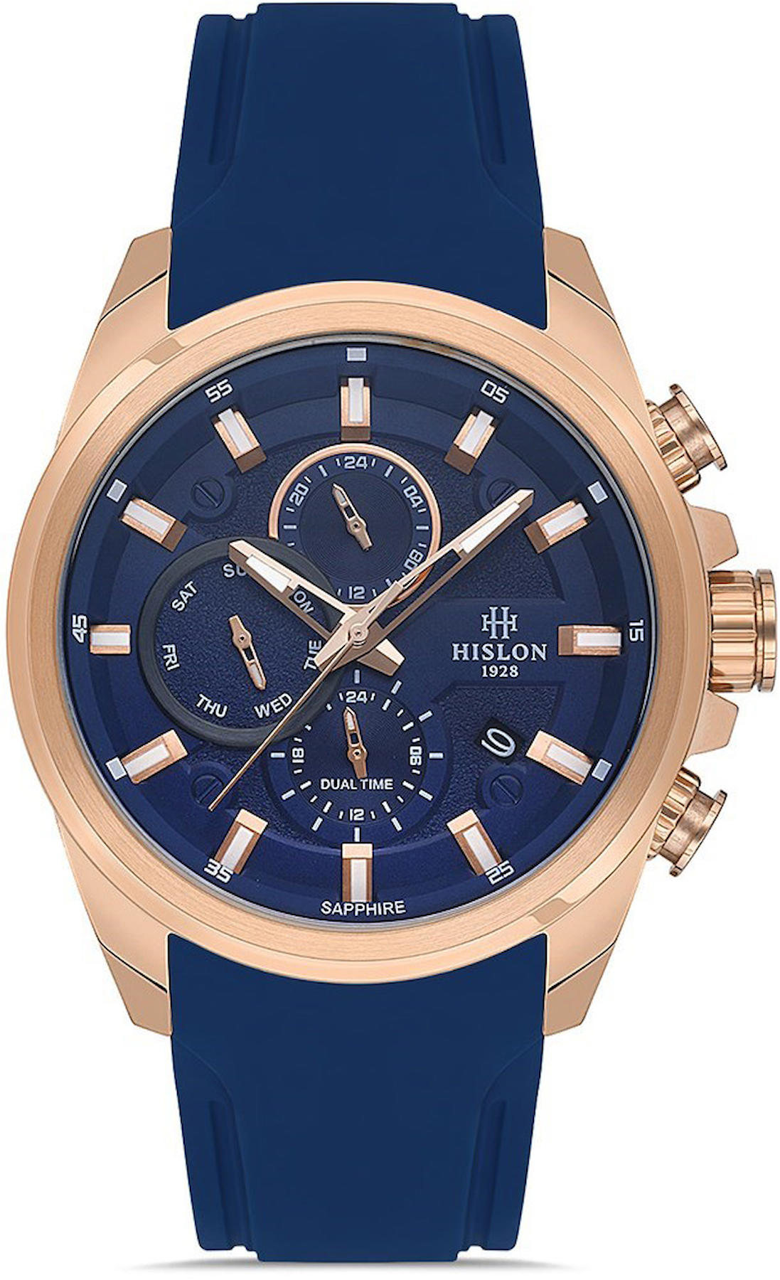 Hislon DT131R-11MR Pusulalı Takvimli 44 mm Lacivert Silikon Kordon Analog Kol Saati