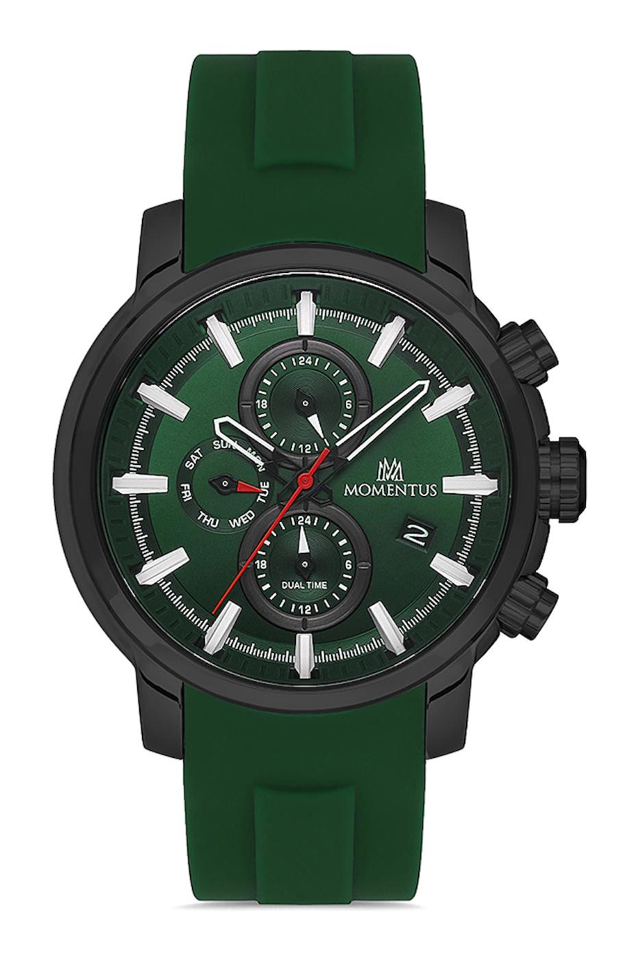 Momentus CC302B-15YS Takvimli 43 mm Yeşil Silikon Kordon Analog Erkek Kol Saati