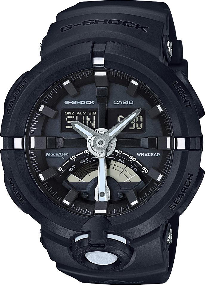 Casio GA-500-1A Takvimli 49 mm Siyah Silikon Kordon Analog Kol Saati