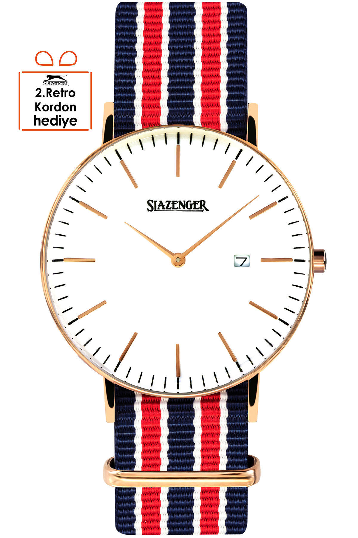 Slazenger SL.09.1980.1.21 Takvimli 40 mm Çok Renkli Kumaş Kordon Analog Erkek Kol Saati