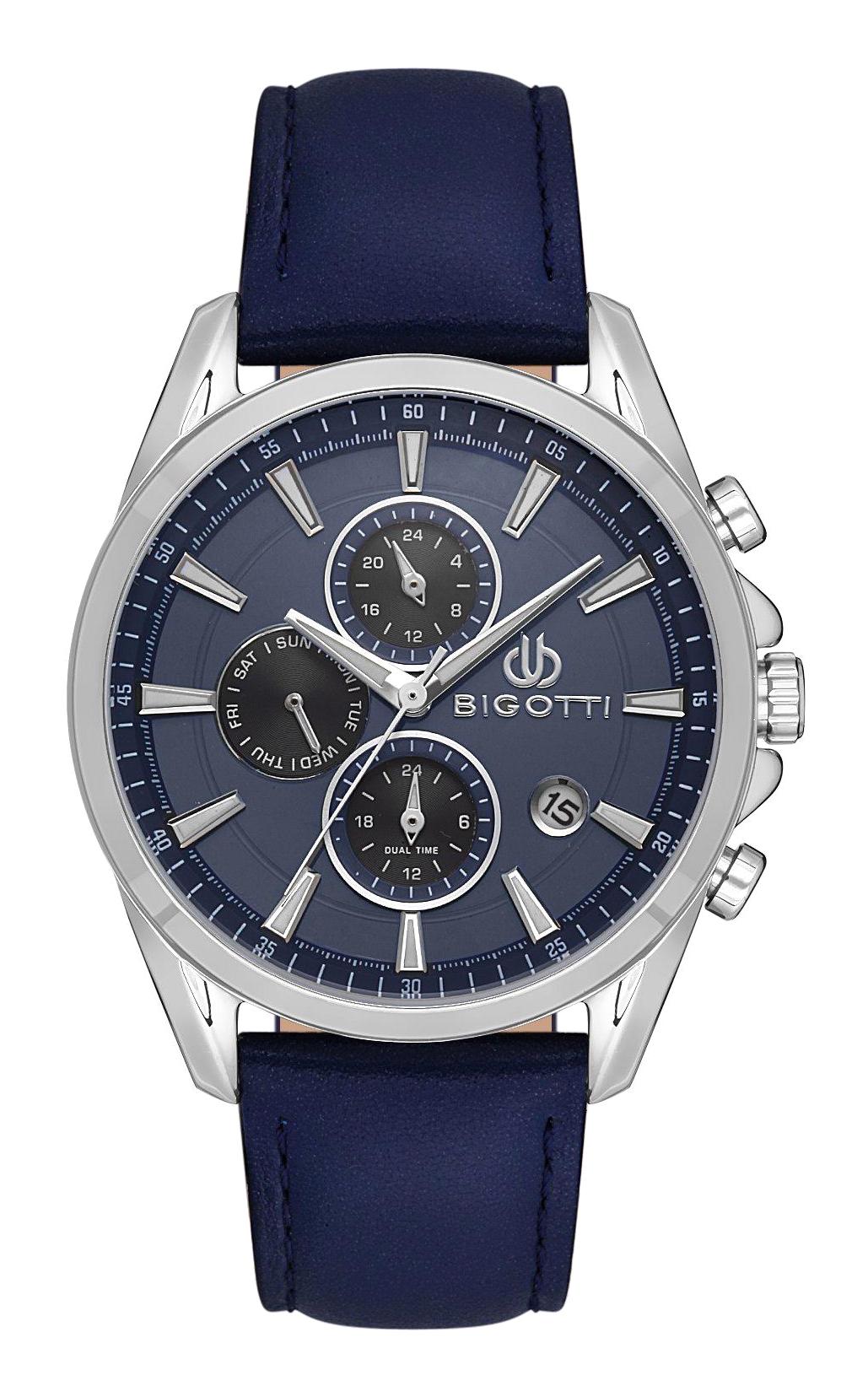 Bigotti BG.1.10489-2 Takvimli 43 mm Lacivert Deri Kordon Analog Erkek Kol Saati