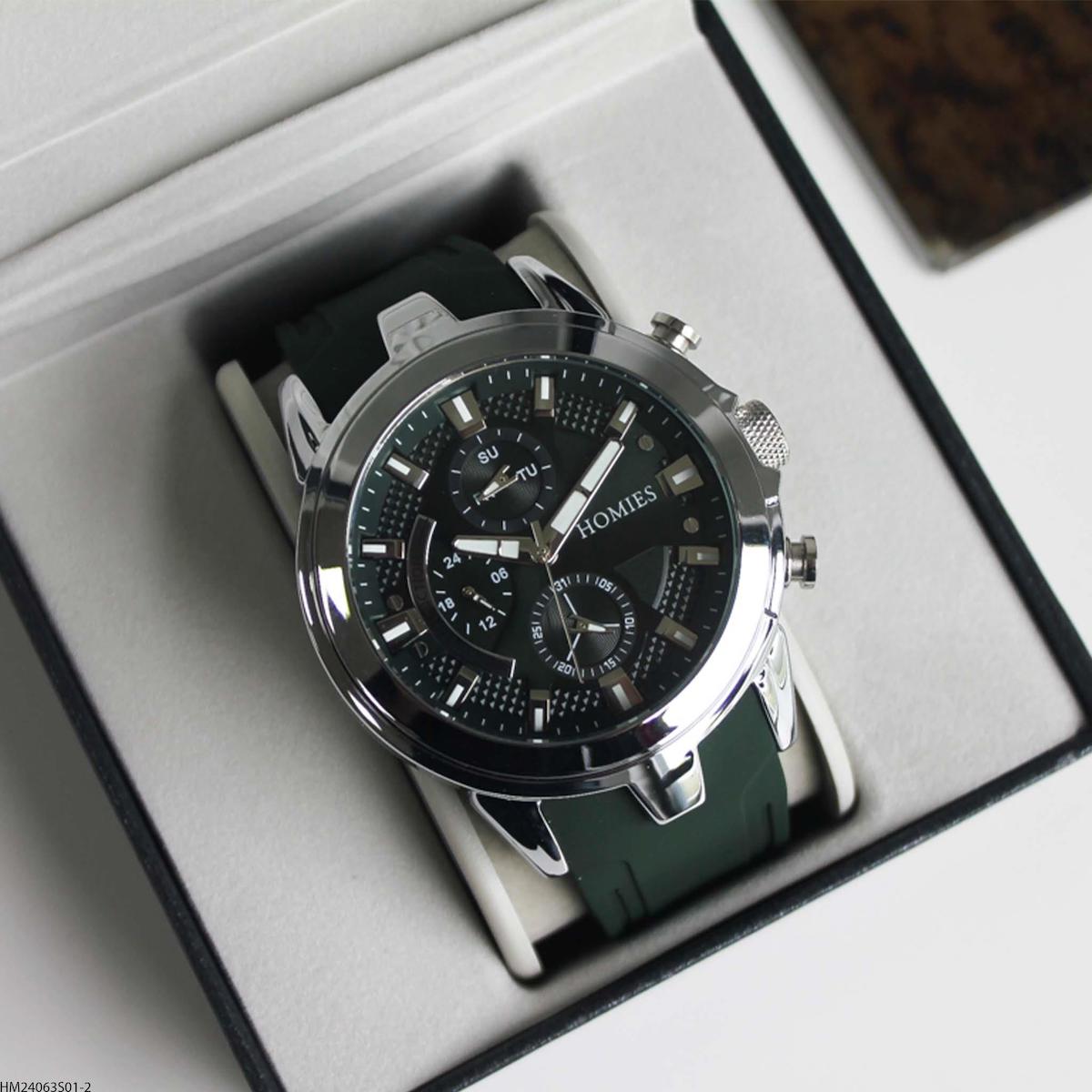 Homies HM24063S01-2 Pusulalı Takvimli Yeşil Silikon Kordon Analog Erkek Kol Saati