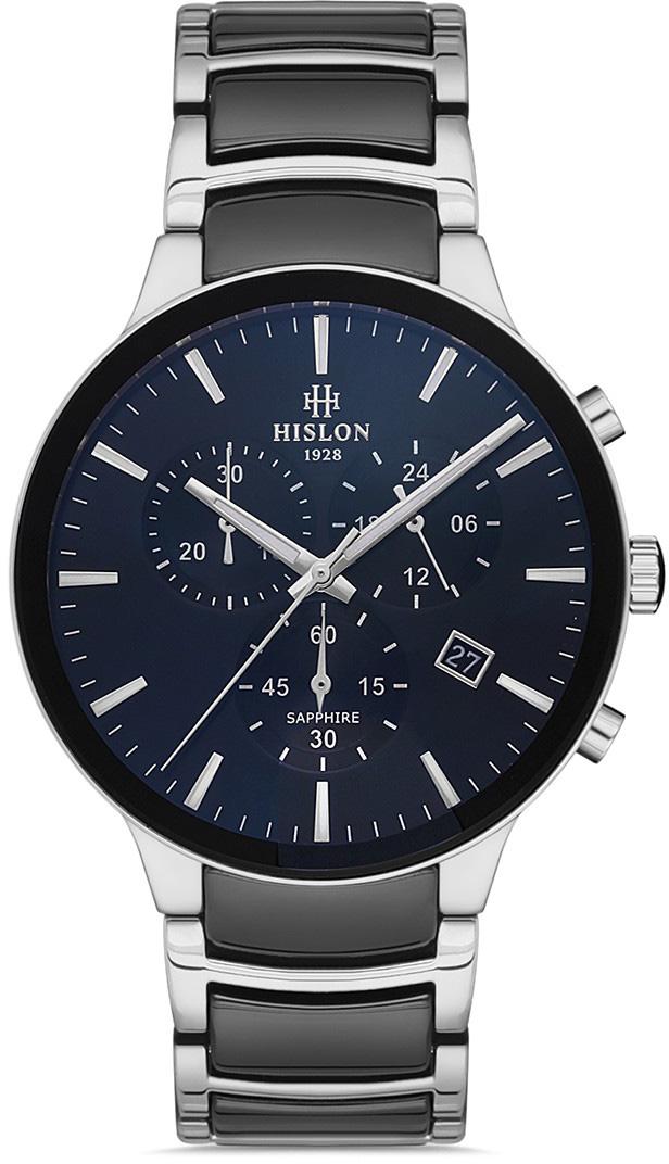 Hislon MS110T-04SS Pusulalı Takvimli 43 mm Gri-Siyah Çelik Kordon Analog Erkek Kol Saati