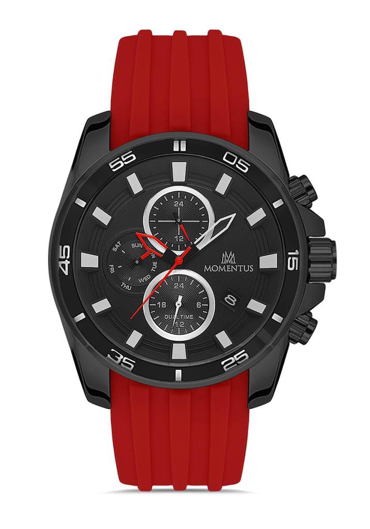 Momentus SC367B-04KS Takvimli 44 mm Kırmızı Silikon Kordon Analog Erkek Kol Saati