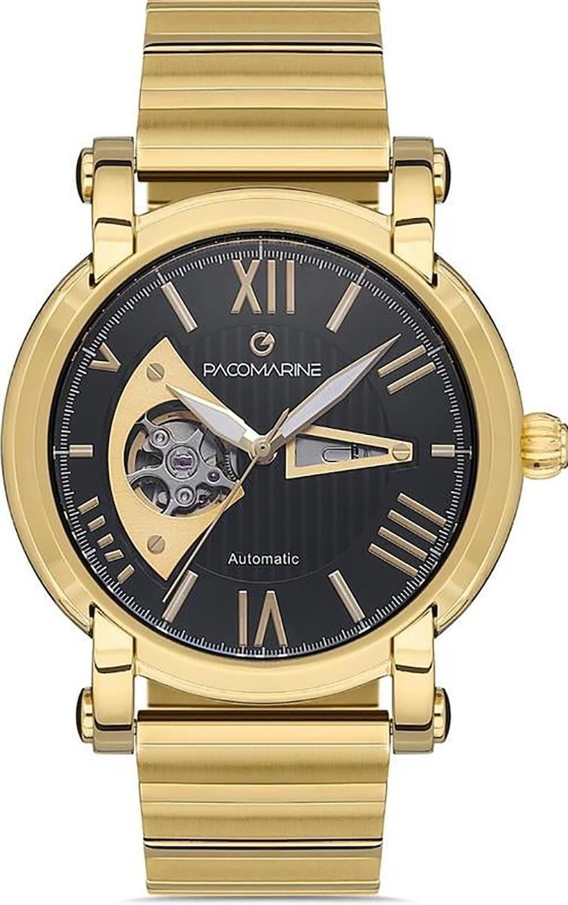 Pacomarine PM.61230.07 44 mm Altın Çelik Kordon Analog Erkek Kol Saati