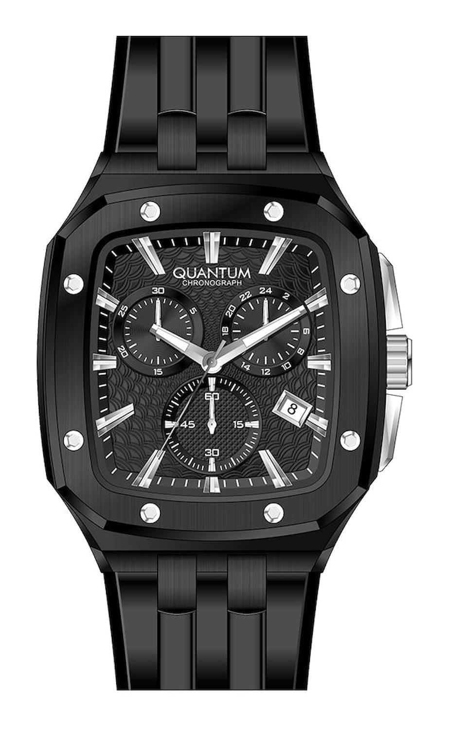 Quantum HNG1033.651 Takvimli 46-50 mm Siyah Silikon Kordon Analog Erkek Kol Saati