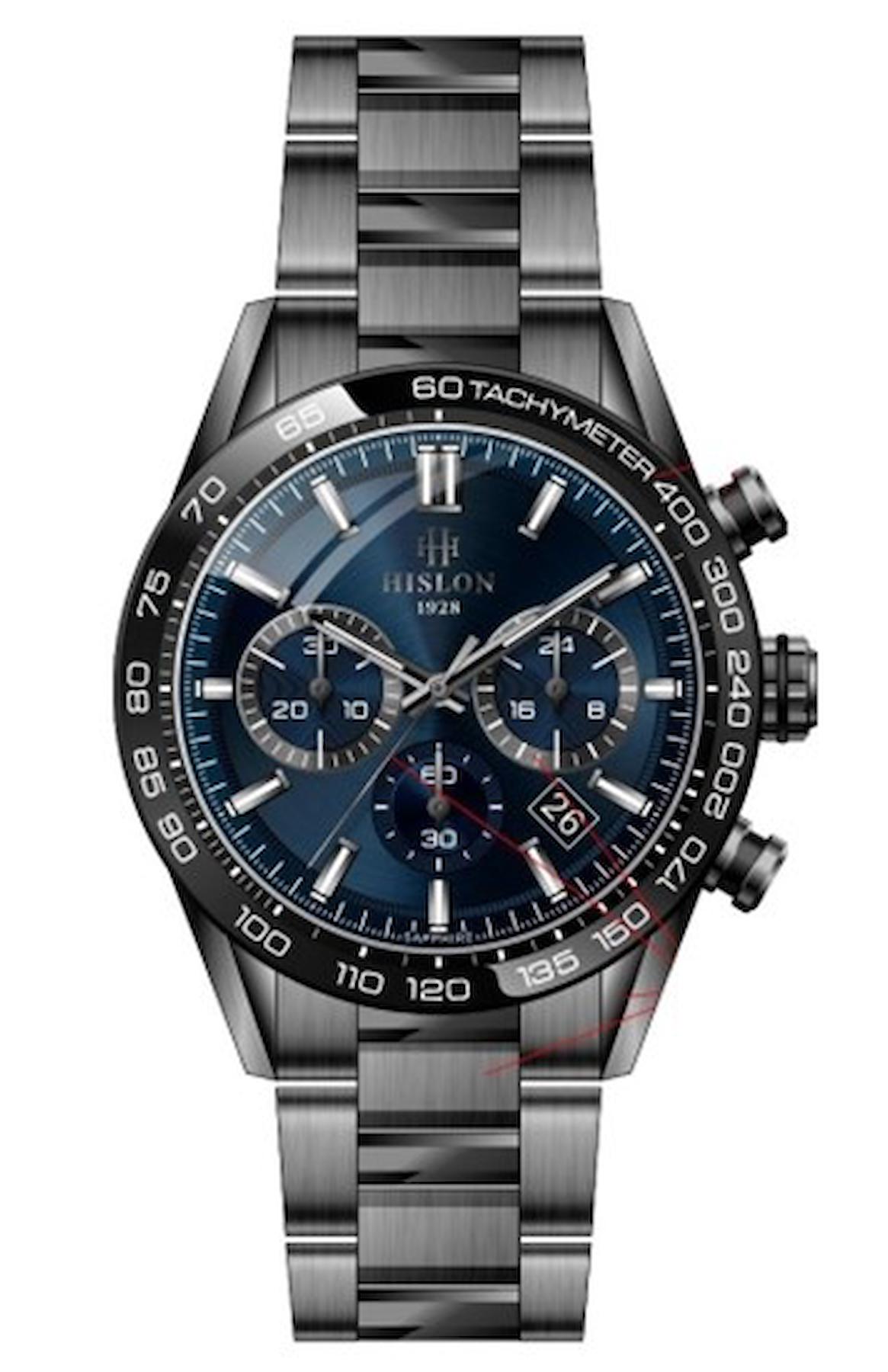 Hislon MS107T-11SN Pusulalı Takvimli 44 mm Antrasit Çelik Kordon Analog Kol Saati