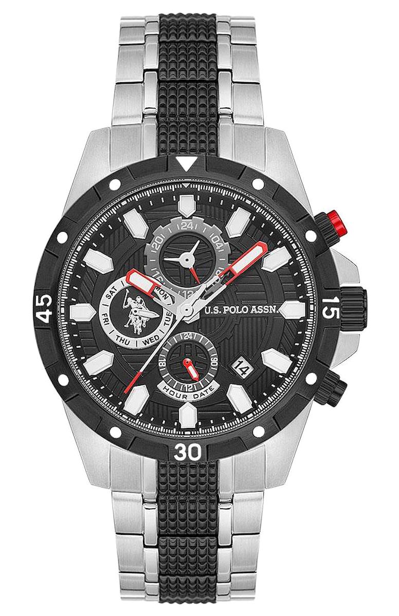 U.S. Polo Assn USPA1077-02 Takvimli 44 mm Gri-Siyah Çelik Kordon Analog Erkek Kol Saati