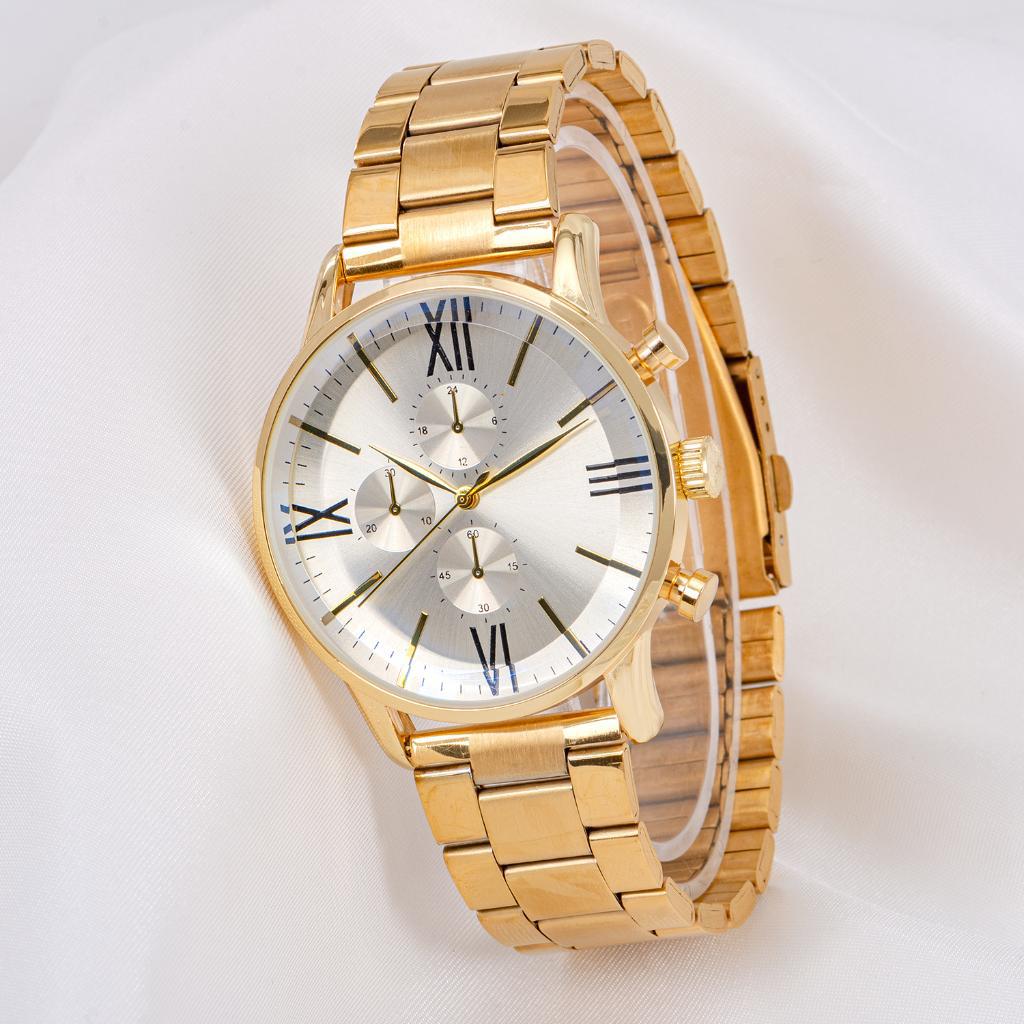 Saattino ST-304022 Takvimli 43 mm Altın Çelik Kordon Analog Erkek Kol Saati
