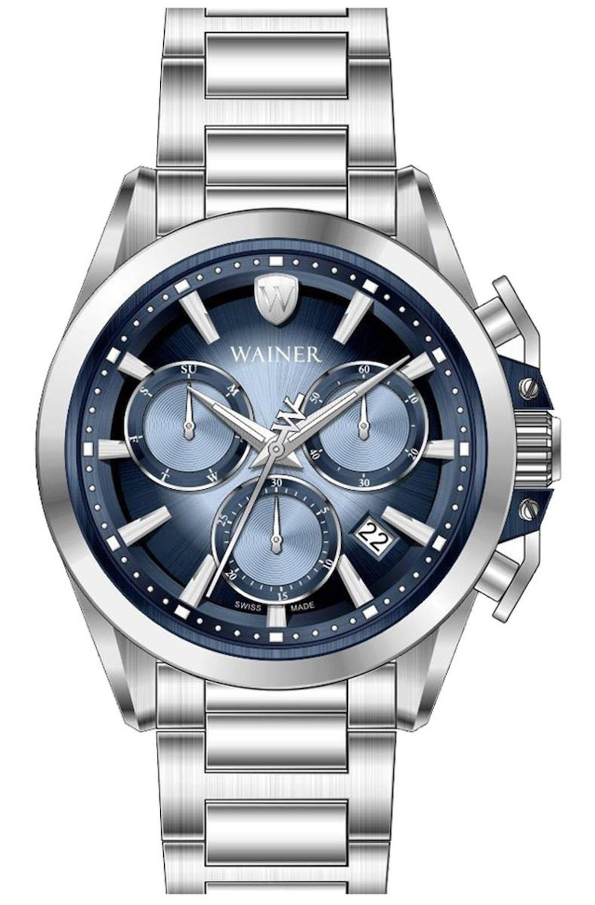 Wainer WA.16100-C Pusulalı Takvimli 44 mm Çelik Kordon Analog Erkek Kol Saati