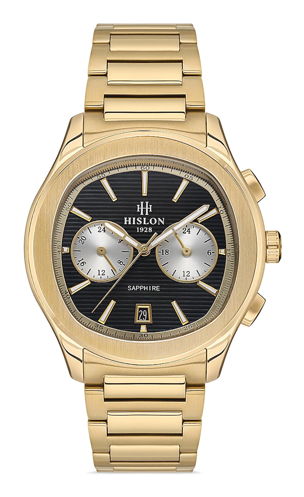 Hislon DT148G-04SG Pusulalı Takvimli 43 mm Altın Çelik Kordon Analog Erkek Kol Saati