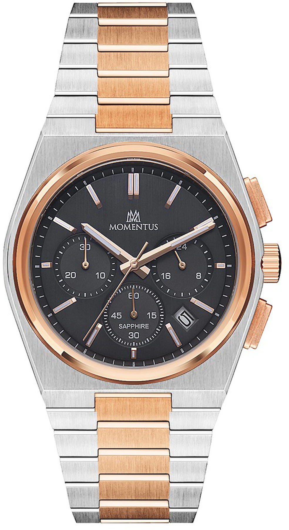 Momentus TM345T-04SR Takvimli 43 mm Altın-Çelik Kordon Analog Erkek Kol Saati