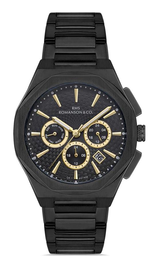 Romanson GR.1.AG1406.06 Takvimli 42 mm Siyah Çelik Kordon Analog Erkek Kol Saati
