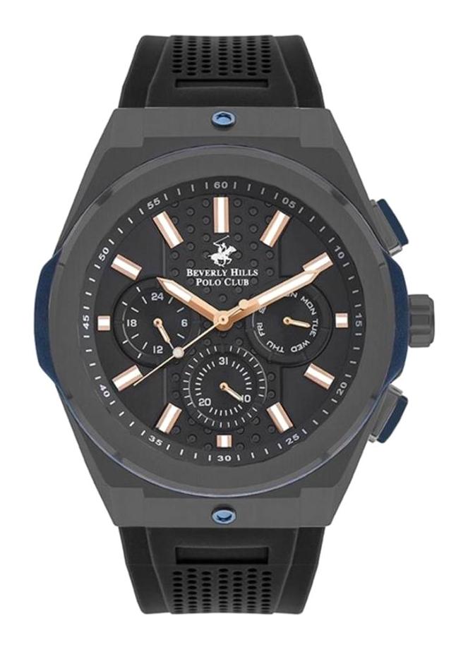Beverly Hills Polo Club BP3206 Takvimli 43 mm Siyah Silikon Kordon Analog Erkek Kol Saati