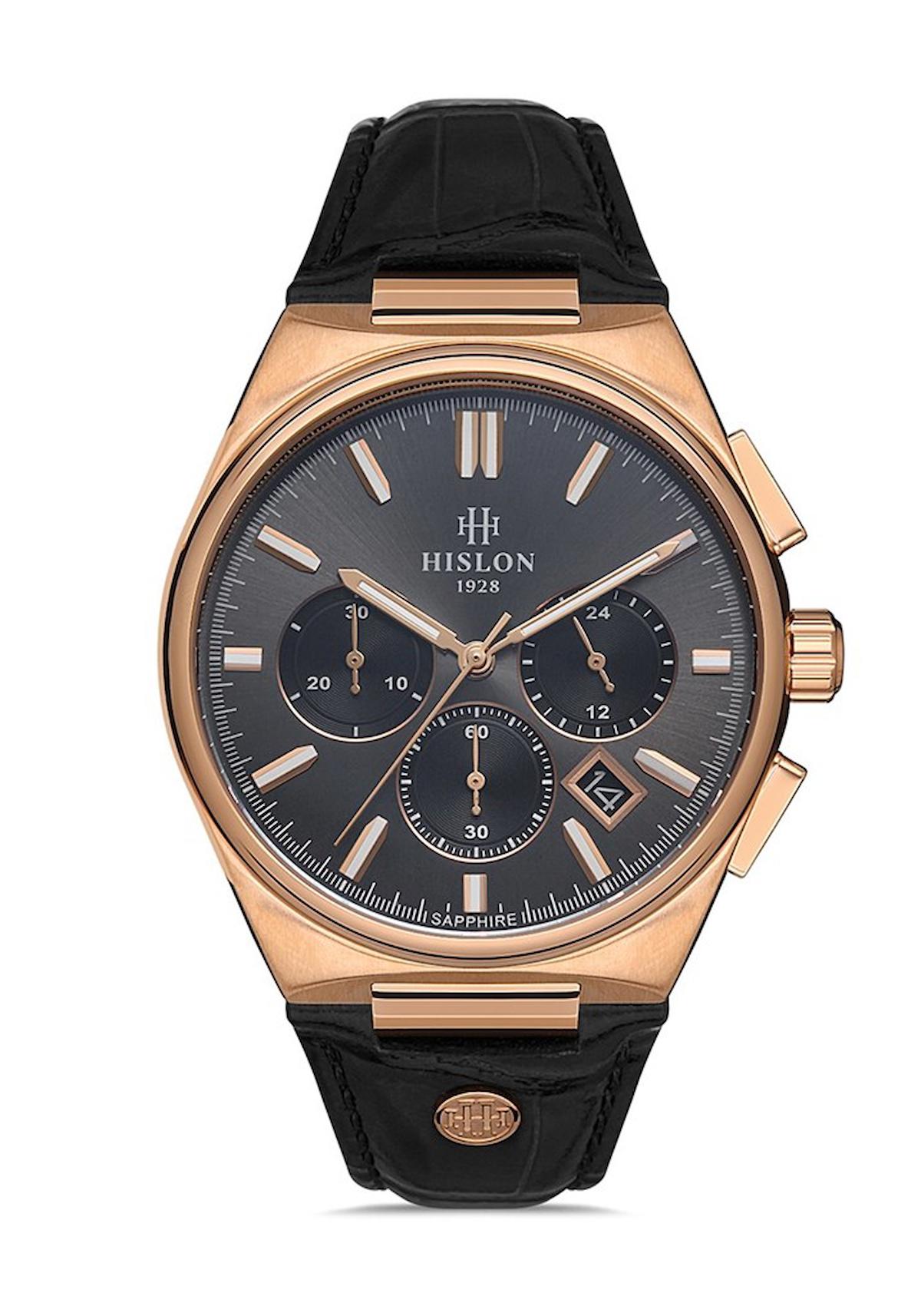 Hislon MS136R-05BR Pusulalı Takvimli 43 mm Siyah Çelik Kordon Analog Kol Saati