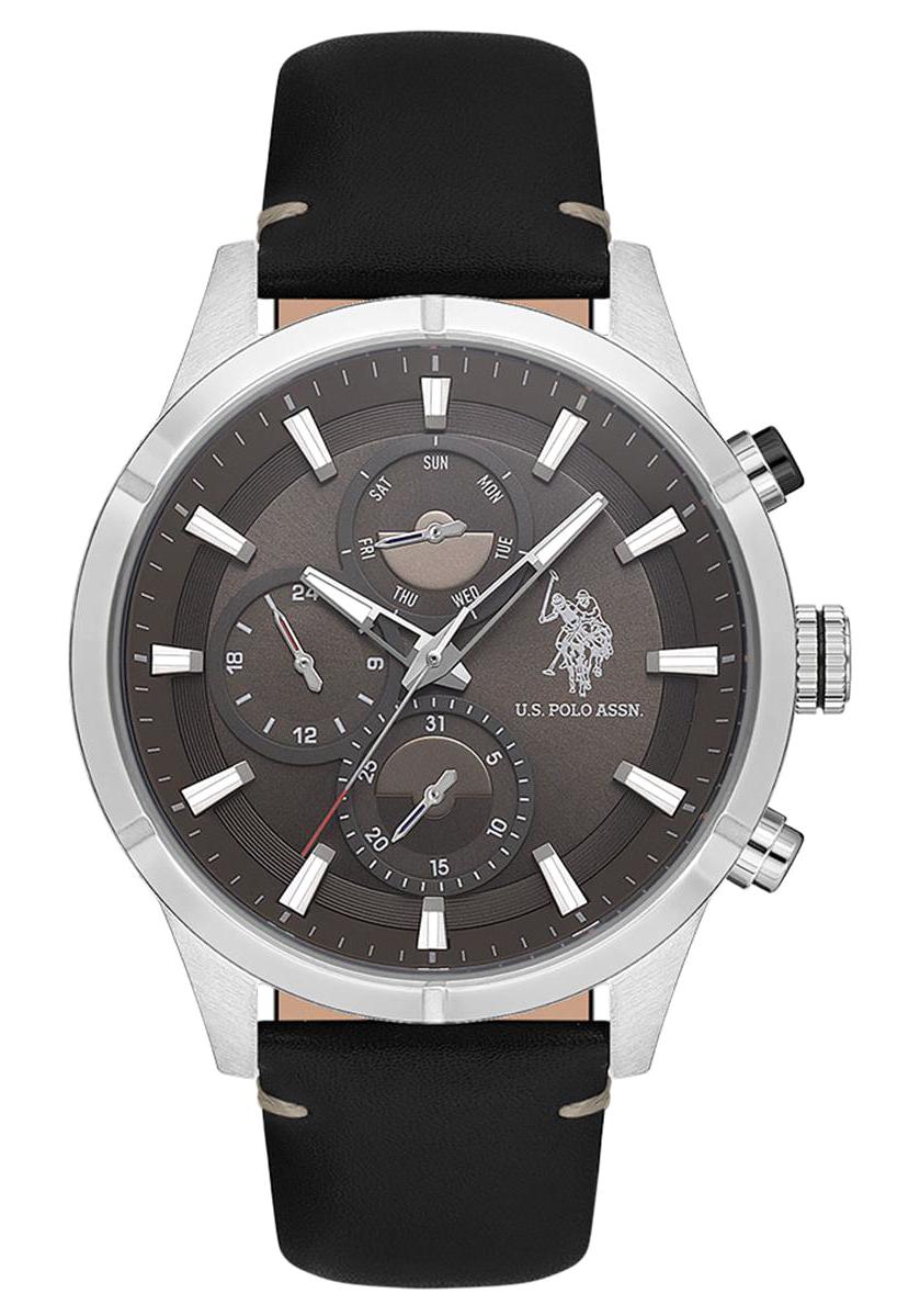 U.S. Polo Assn USPA1014B-07 Takvimli 46 mm Siyah Deri Kordon Analog Erkek Kol Saati