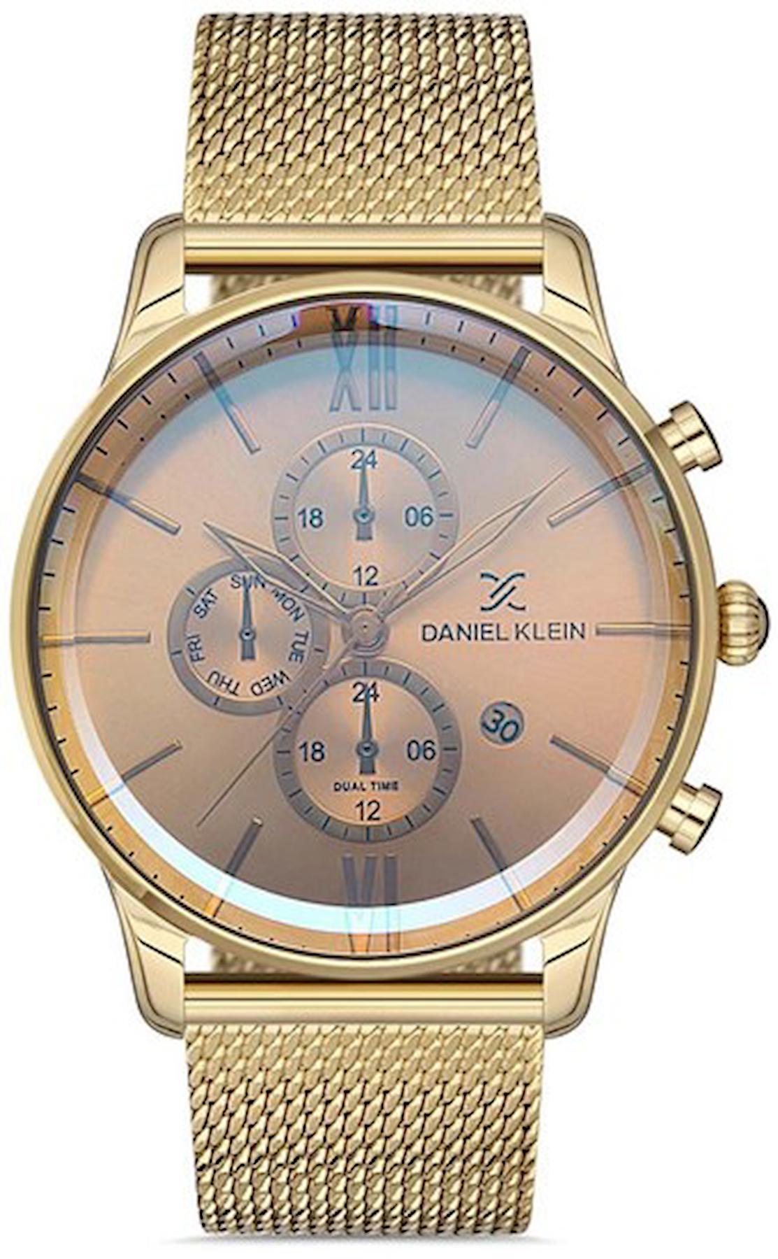 Daniel Klein DK013414A-02 Takvimli 44 mm Altın Çelik Kordon Analog Erkek Kol Saati