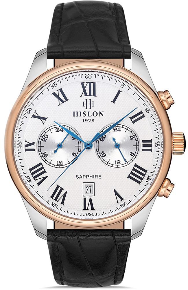 Hislon DT113T-02BR Pusulalı Takvimli 44 mm Siyah Deri Kordon Analog Erkek Kol Saati