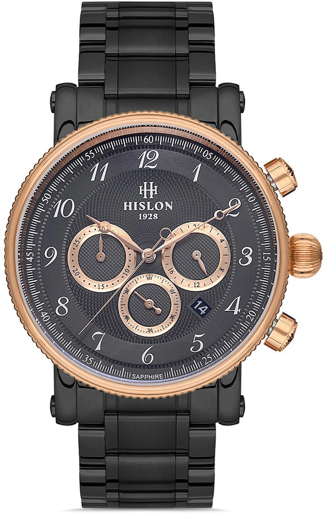 Hislon MS102T-04SR Pusulalı Takvimli 44 mm Siyah Çelik Kordon Analog Kol Saati