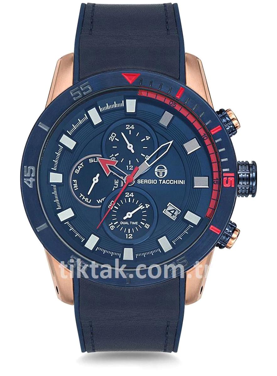 Sergio Tacchini ST.1.148.04 Takvimli Lacivert Deri Kordon Analog Erkek Kol Saati