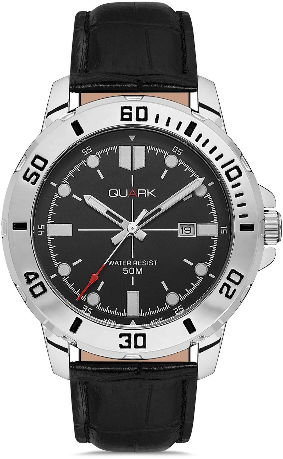 Quark QM-VD01L-1E Takvimli 42 mm Siyah Deri Kordon Analog Kol Saati