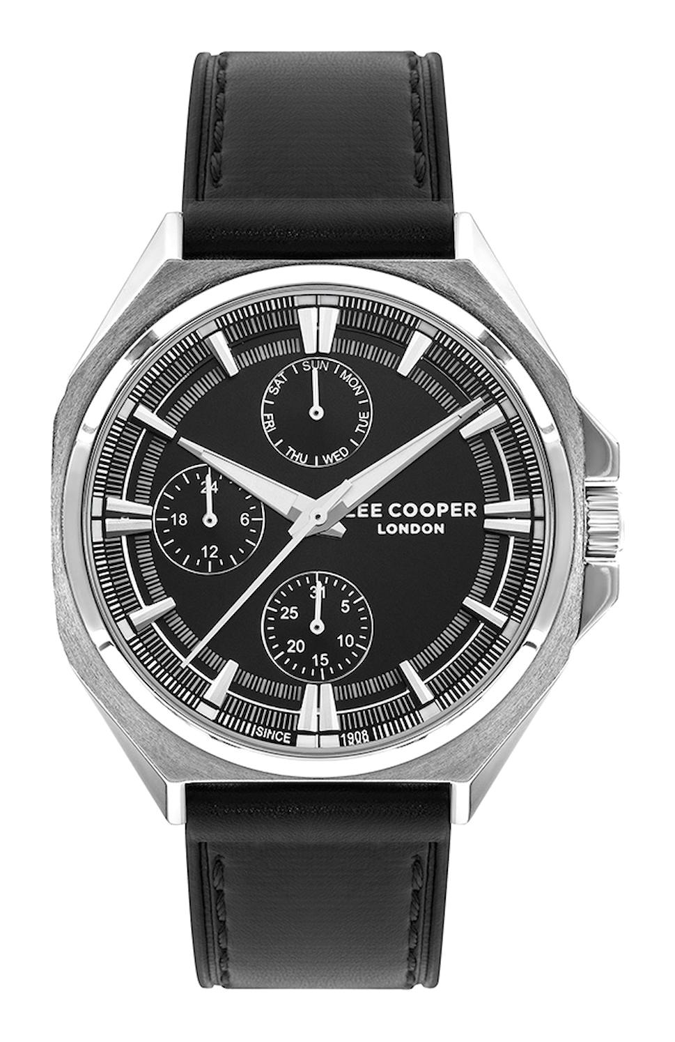 Lee Cooper LC07568.351 Takvimli 44 mm Siyah Deri Kordon Analog Erkek Kol Saati