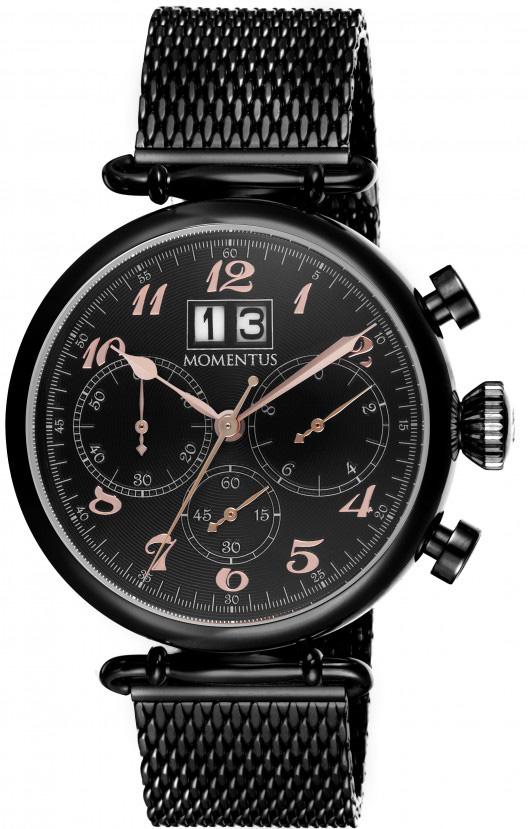 Momentus TM250N-05SR Takvimli 44 mm Siyah Çelik Kordon Analog Kol Saati