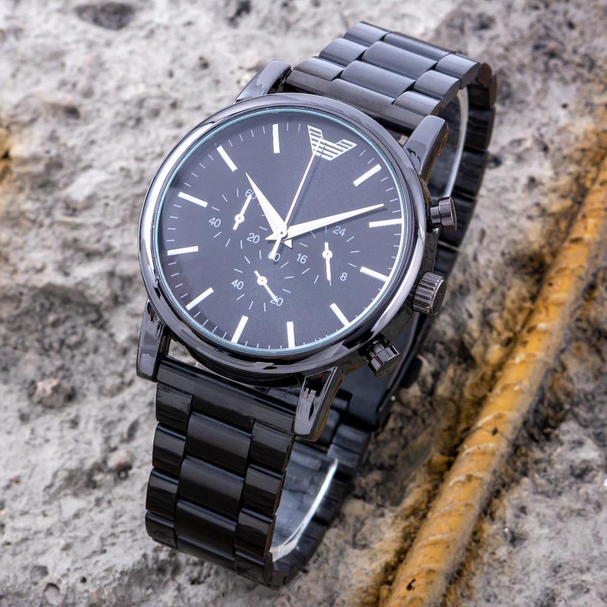 Saattino ST-304290 Takvimli Siyah Çelik Kordon Analog Erkek Kol Saati