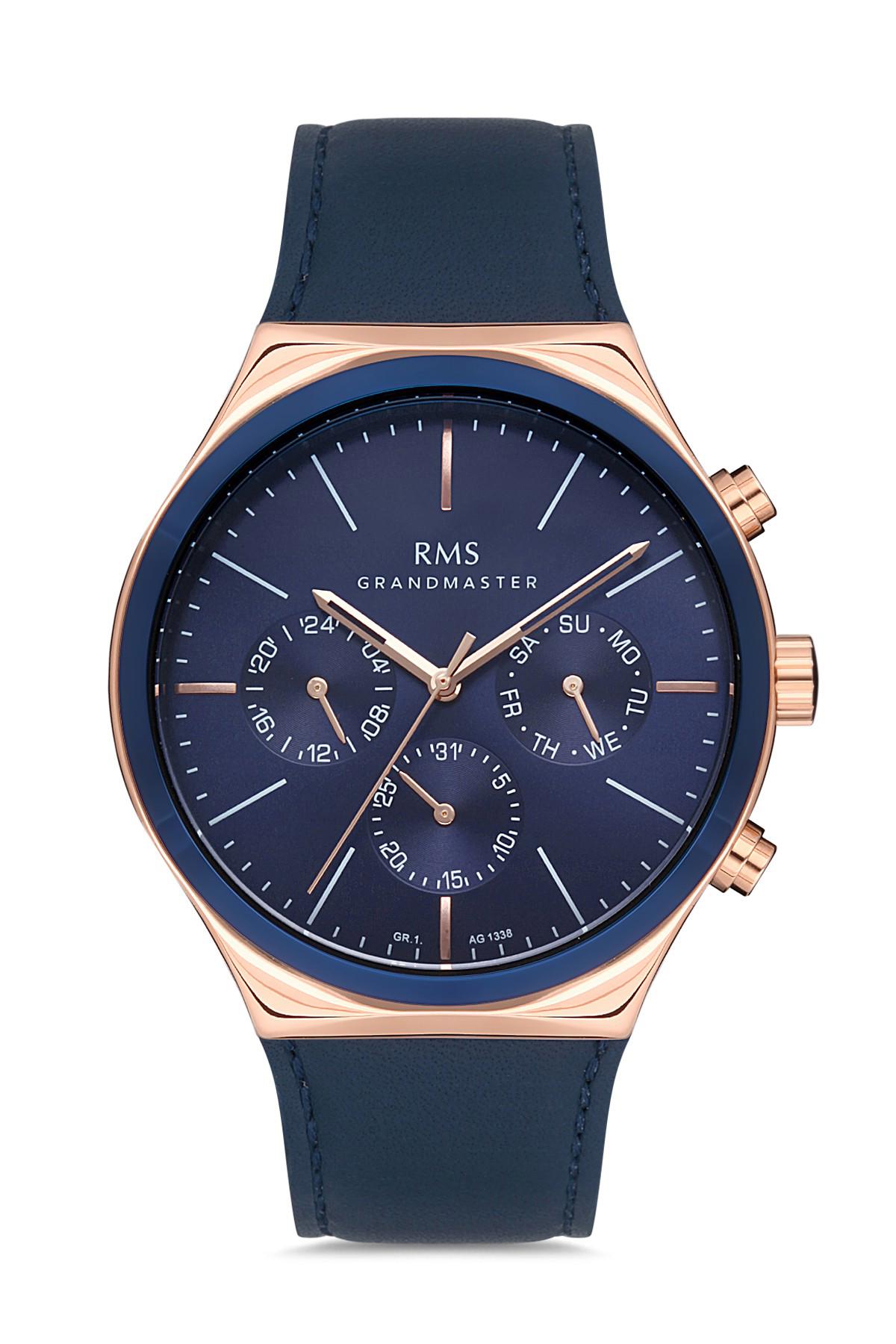 Grand Romanson GR.1.AG1338.05 Takvimli 43 mm Lacivert Deri Kordon Analog Erkek Kol Saati