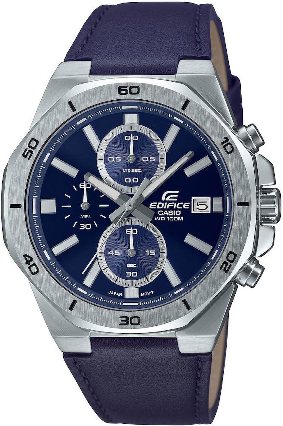 Casio EFV-640L-2AVUDF Takvimli 44.3 mm Lacivert Deri Kordon Analog Erkek Kol Saati