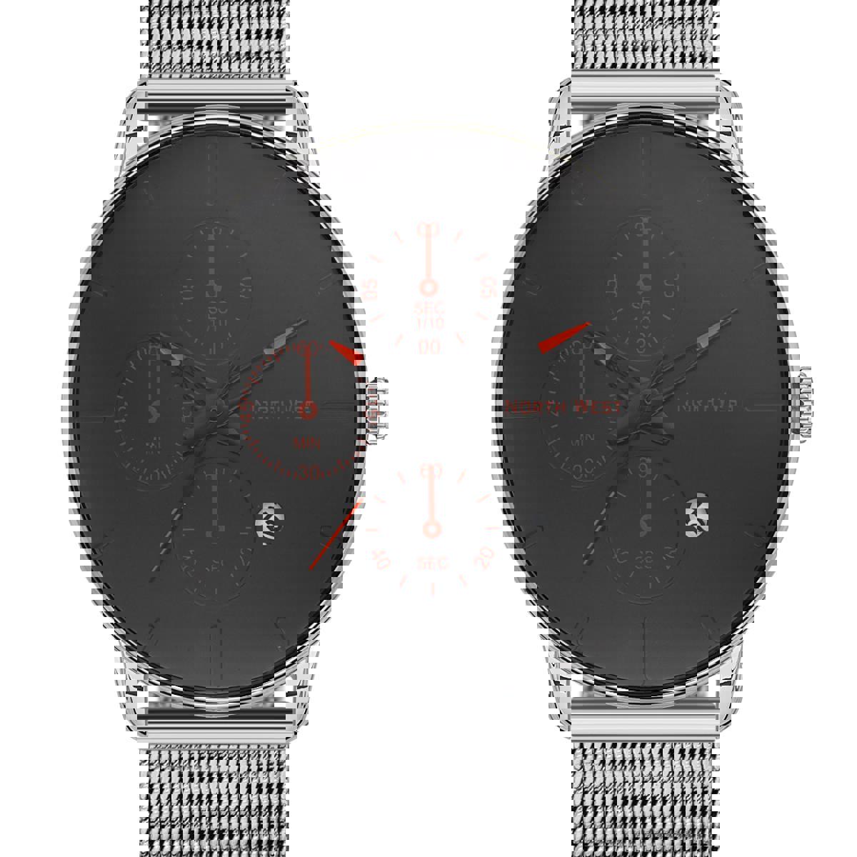 Northwest NW-2112-A Takvimli 41-45 mm Gri Hasır Kordon Analog Kol Saati