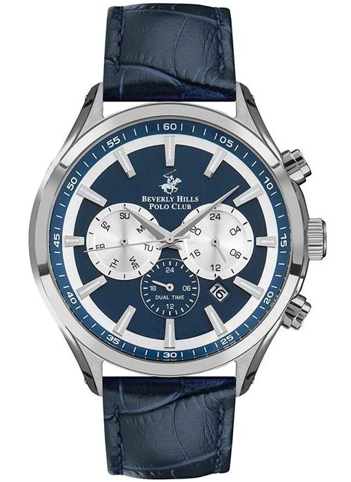 Beverly Hills Polo Club BP3112 Takvimli 46 mm Lacivert Deri Kordon Analog Kol Saati