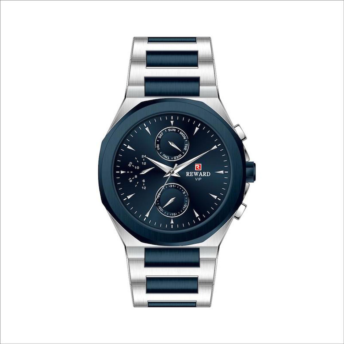 Reward A142588 Takvimli 43 mm Gri-Lacivert Metal Kordon Analog Erkek Kol Saati