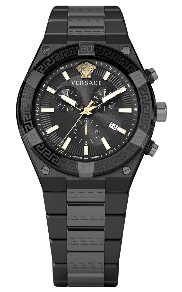 Versace VRSCVESO01022 Takvimli 46 mm Siyah Çelik Kordon Analog Erkek Kol Saati