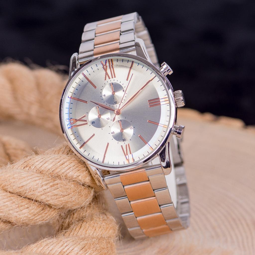 Saattino ST-303988 Takvimli 44 mm Gri-Rose Gold Çelik Kordon Analog Erkek Kol Saati