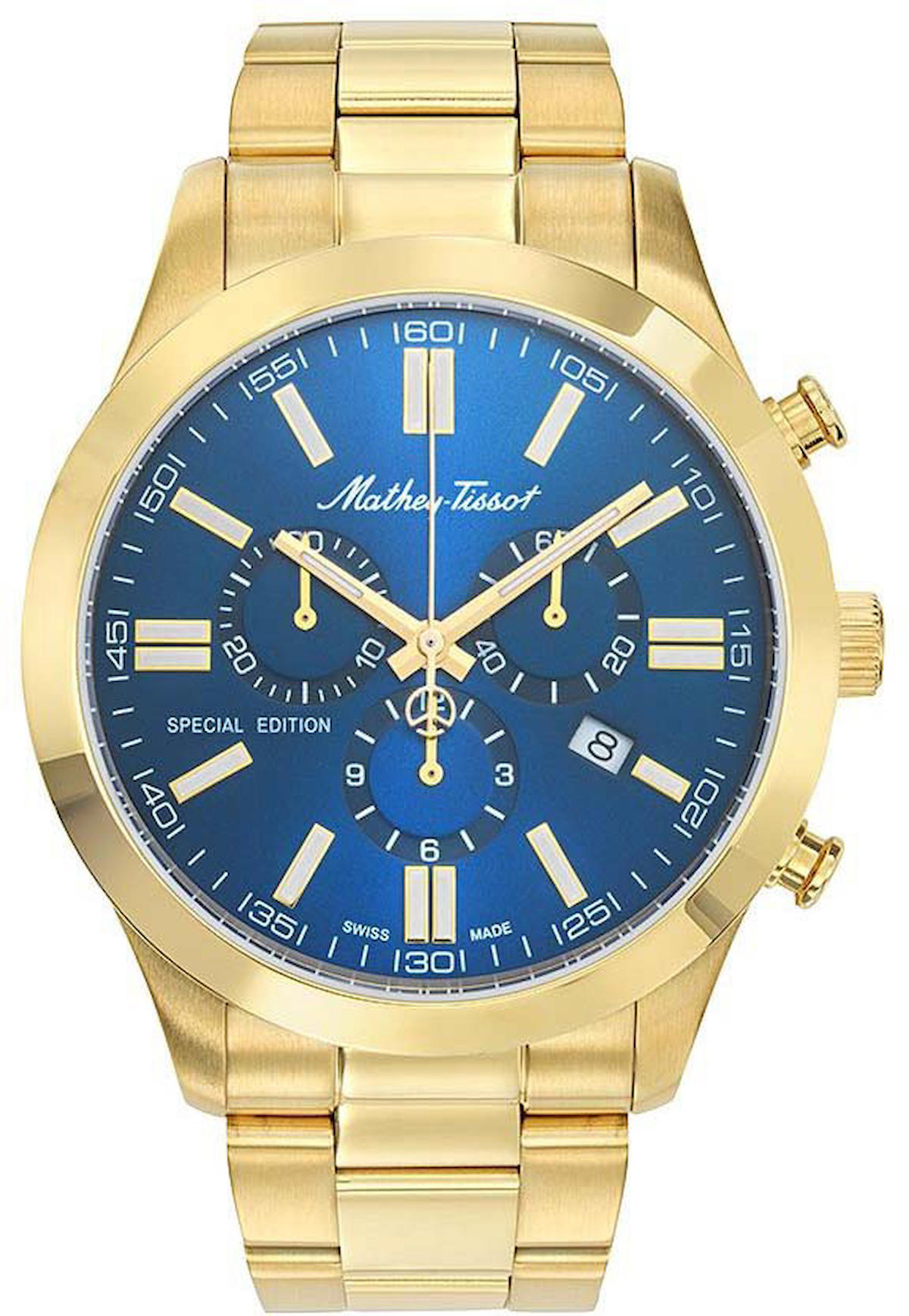 Mathey-Tissot H455CHPBU Takvimli 44 mm Altın Çelik Kordon Analog Kol Saati