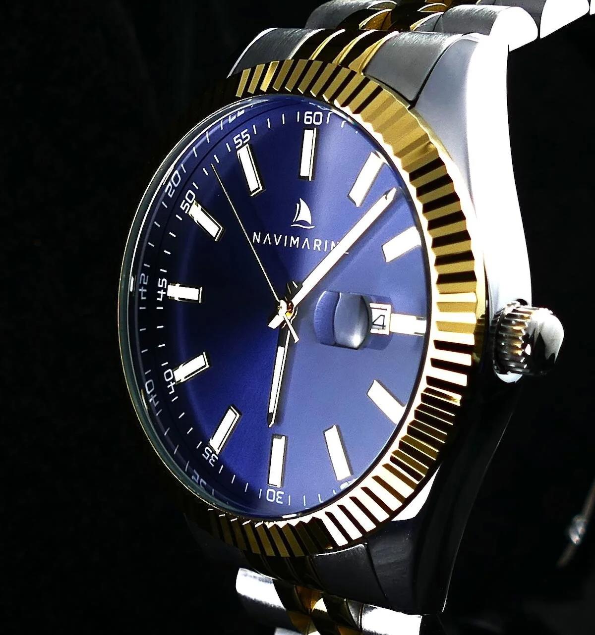 Navimarine NVM69-D3 Takvimli 45 mm Altın-Çelik Kordon Analog Kol Saati